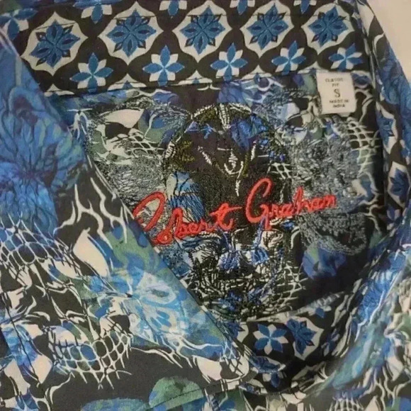 NEW Robert Graham Alloway Blue‎ Skull Print Classic Shirt Men’s Sz Small NWT - Picture 8 of 9